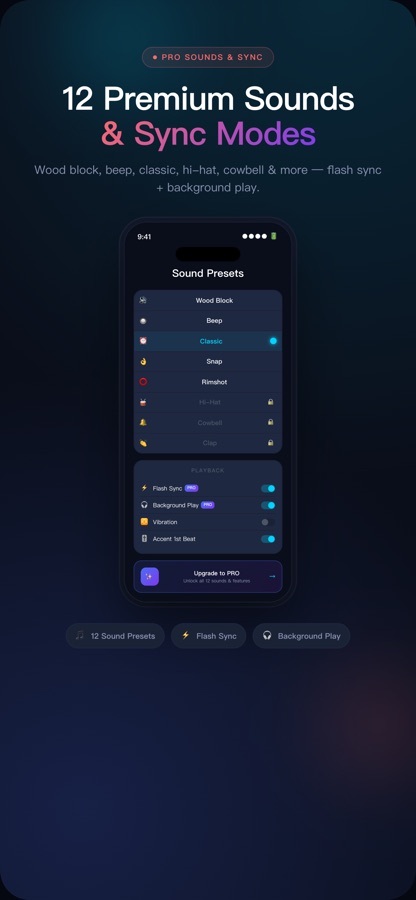 Metronome sounds and playback settings